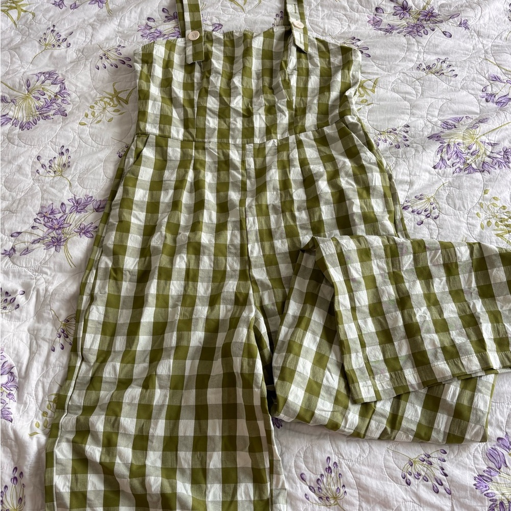 Green and White Checkered Jumpsuit